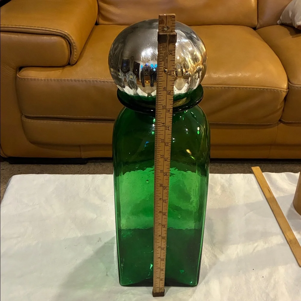Green Glass Container/VaseHuge NWOT Silver Lid Cork Stopper use for Pantry Pasta